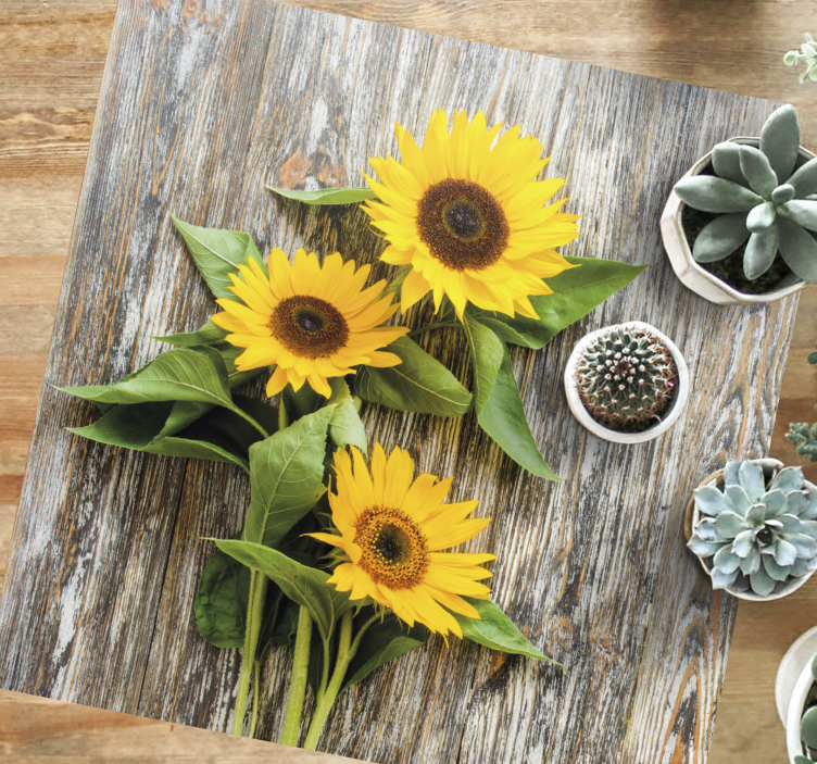 Sunflowers on wooden planks floral rug - TenStickers