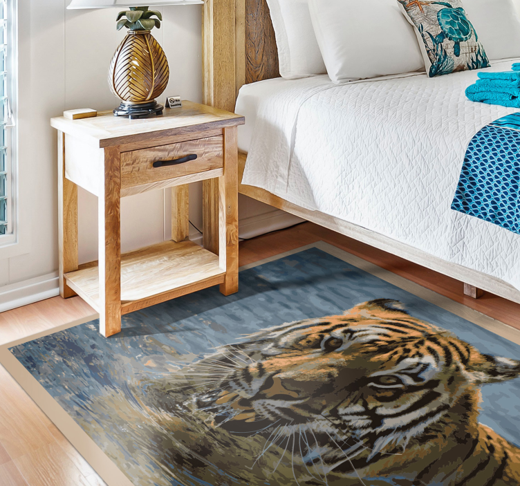 Tiger swimming animal vinyl rug - TenStickers