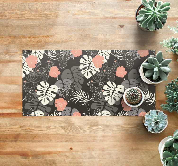 Tropical black design flower vinyl rug - TenStickers