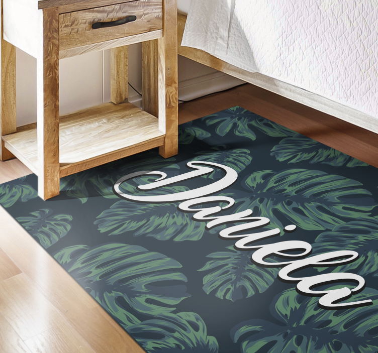Tropical leaves with name teenager vinyl rug - TenStickers