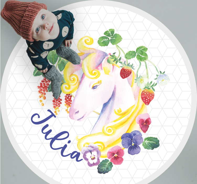Custom unicorn blossom teenager vinyl rug - TenStickers