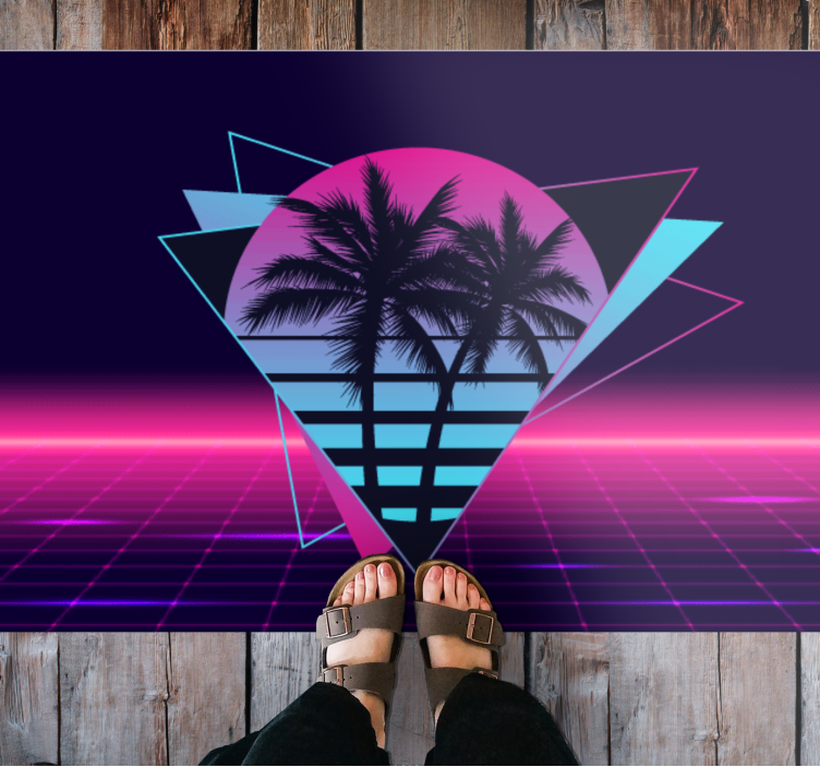 Vaporwave style palm tree vintage rug - TenStickers