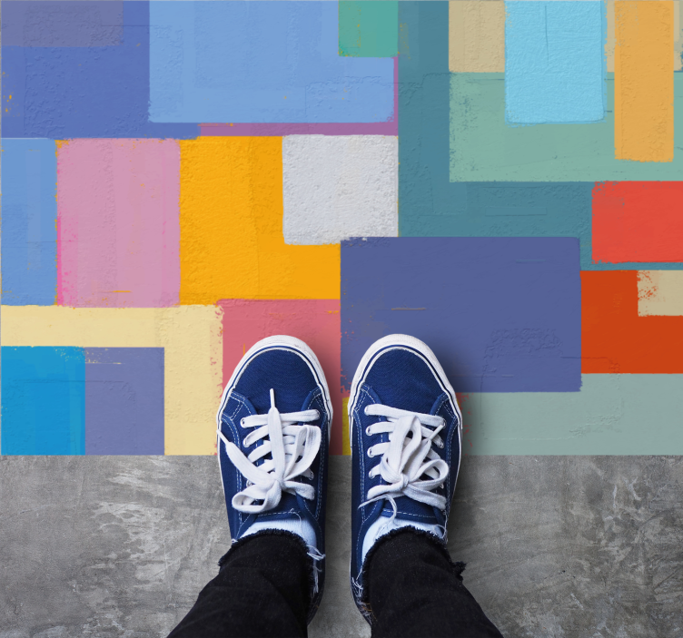 Vibrant Block Arrangement geometric vinyl rug - TenStickers