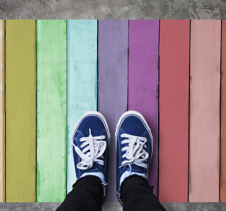 Vibrant rainbow lines wood vinyl rug - TenStickers