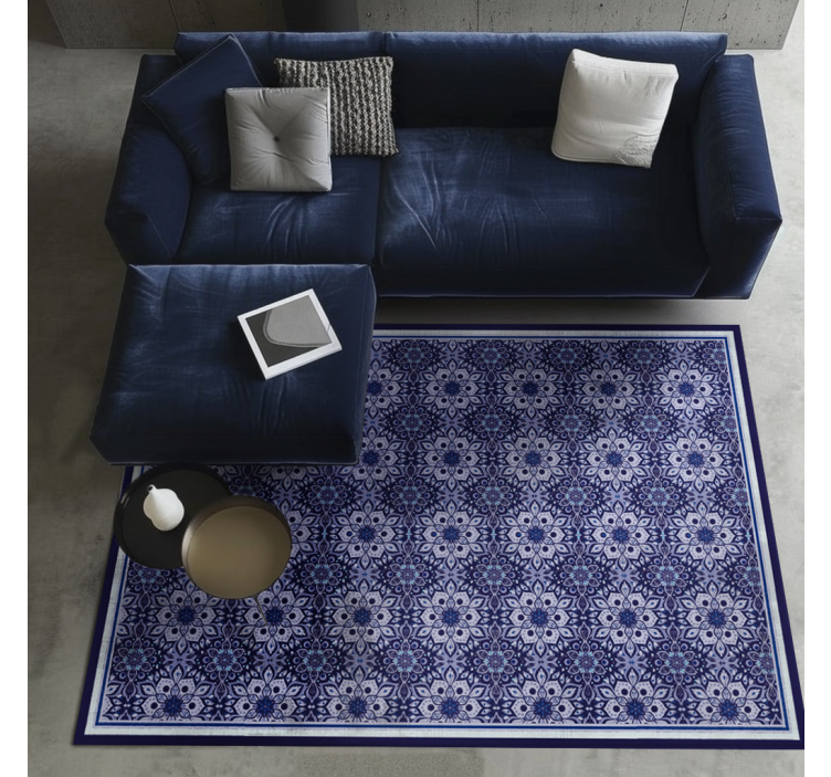 Vintage floral design blue vinyl rug - TenStickers