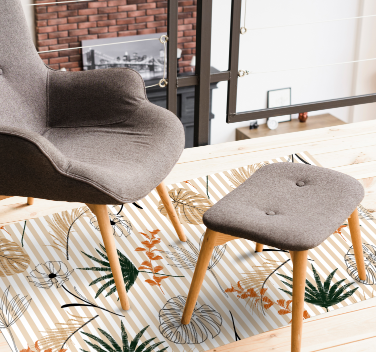 Vinyl rug black white and beige flowers - TenStickers