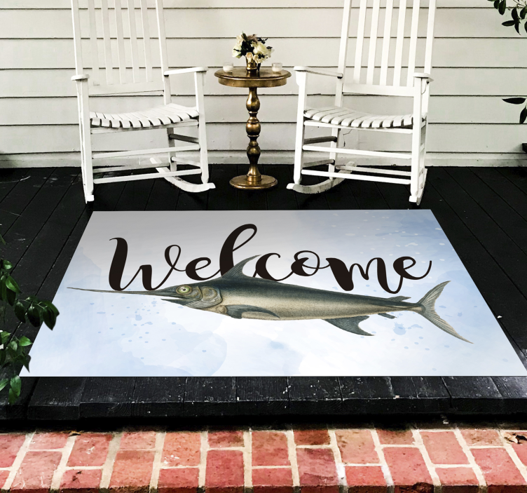 Welcome Fish Illustration custom vinyl rug - TenStickers