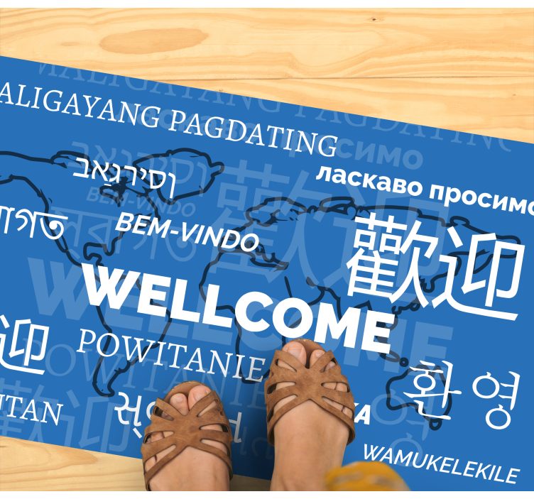 Welcome in different languages world map vinyl rug - TenStickers