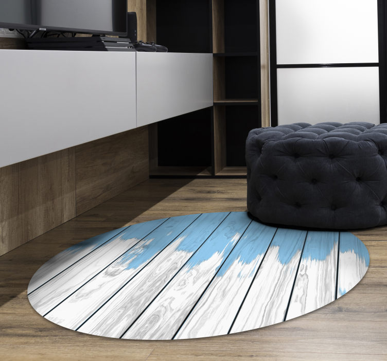 Round white and blue wood vinyl carpet - TenStickers