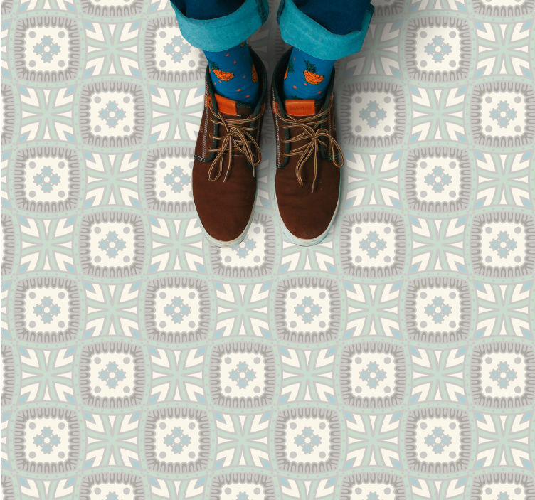 White and light blue classic tile carpet - TenStickers