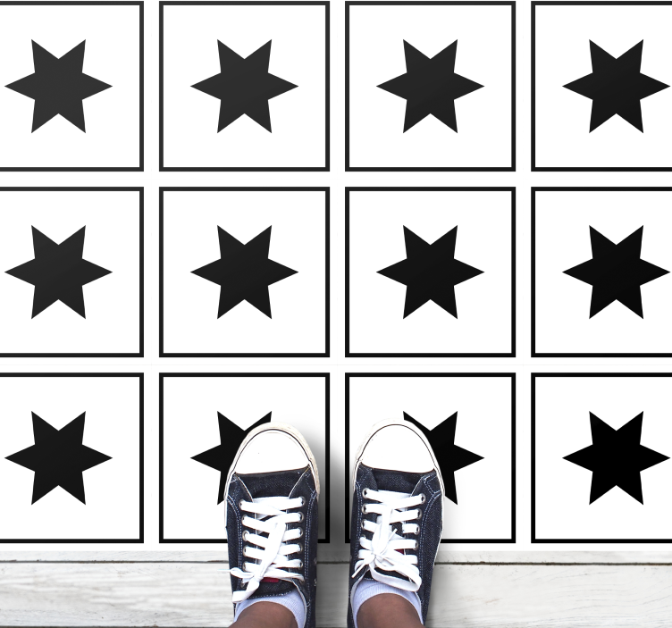 White star black tile effect vinyl rug - TenStickers