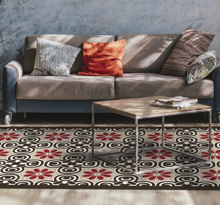 White with beige and red classic tile carpet - TenStickers