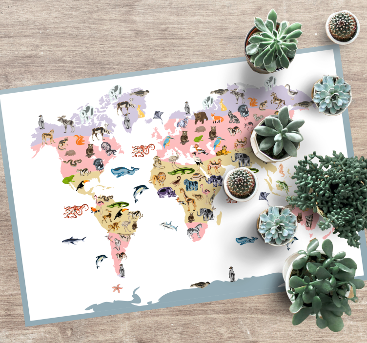 Ilustración de vida silvestre world map vinyl rug - TenStickers