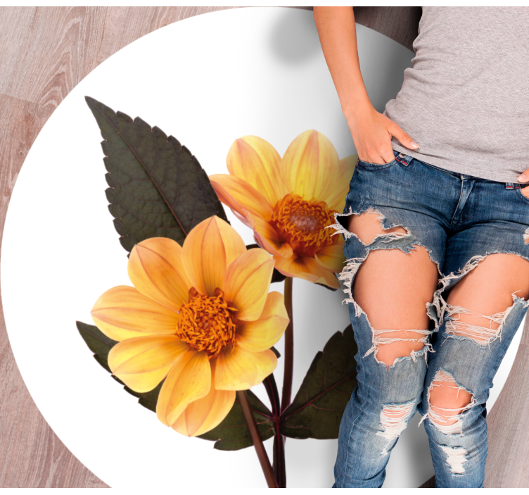 Yellow flowers and black leaves circular rug - TenStickers