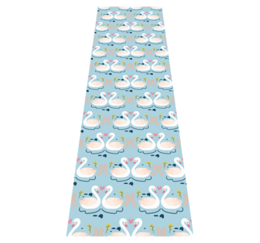 Bedroom vinyl rug with swans in love on blue - TenStickers