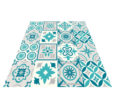 Eclectic turquoise vinyl kitchen rug - TenStickers