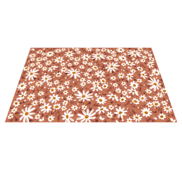 70's Daisy flower orange background vinyl living room rug - TenStickers