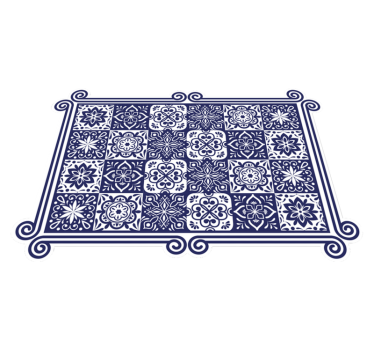 Blue tiles and white ribbon living room rug - TenStickers