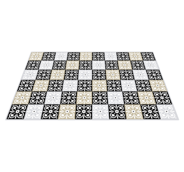 Black white and beige tile kitchen vinyl rug - TenStickers