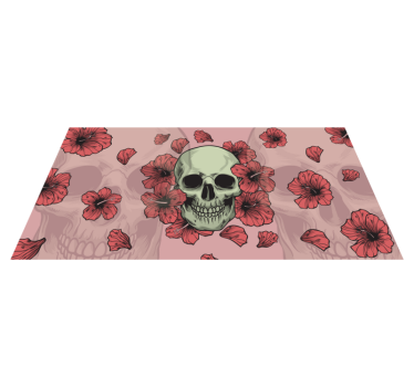 Skull with Handdrawn Flowers halloween mats - TenStickers