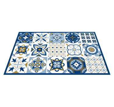 Blue Square tiles  kitchen vinyl rug - TenStickers