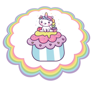 Unicorn sitting on big cupcake smiling kids vinyl carpet - TenStickers