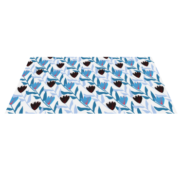 Blue and black illustrated tulips flower rug - TenStickers