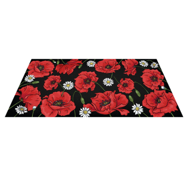 Red poppies on black background  flower rug - TenStickers