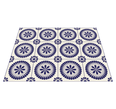 White and blue floral tiles bathroom vinyl flooring - TenStickers