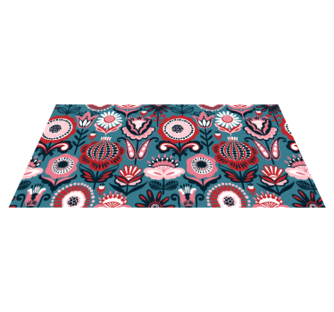 Pink and red folk pattern on a blue background flower rug - TenStickers