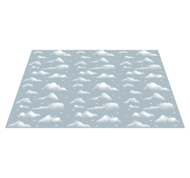 Gray 80's design clouds and birds retro rug - TenStickers