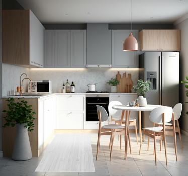 White wood texture kitchen vinyl rug - TenStickers