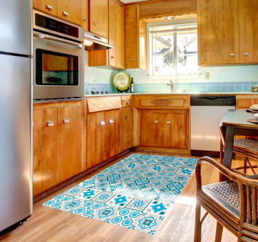 Eclectic turquoise vinyl kitchen rug - TenStickers