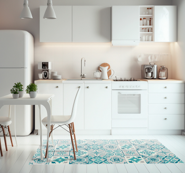 Eclectic turquoise vinyl kitchen rug - TenStickers
