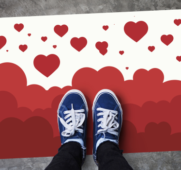 Red heart cloud pattern bedroom vinyl rug - TenStickers