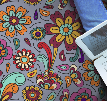 70's retro flowers pattern flower rug - TenStickers
