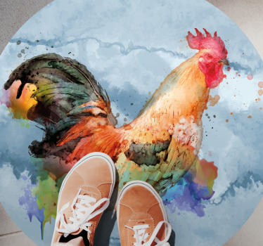 Animal print vinyl rug colorful rooster splash - TenStickers