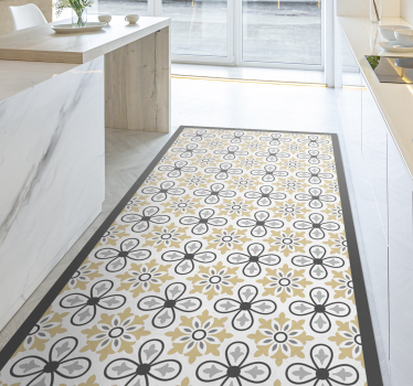 Antique floral tile kitchen vinyl rug - TenStickers