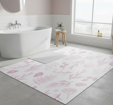 Bathroom vinyl rug white background with pink pine - TenStickers