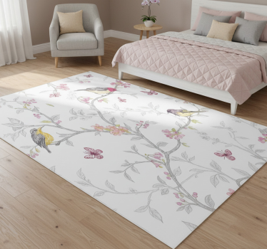 Bedroom vinyl rug birds on branches design - TenStickers