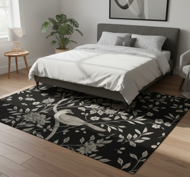 Bedroom vinyl rug grey tree with flowers and birds - TenStickers