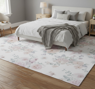 Bedroom vinyl rug in grey elegant flower design - TenStickers