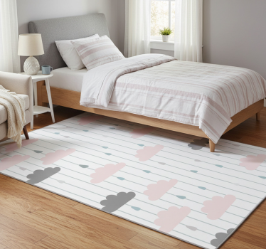 Bedroom vinyl rug pink and grey clouds - TenStickers