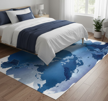 Bedroom vinyl rug watercolor blue world map - TenStickers