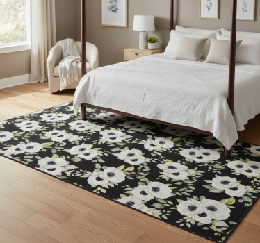 Bedroom vinyl rug with a beautiful white rose pattern - TenStickers