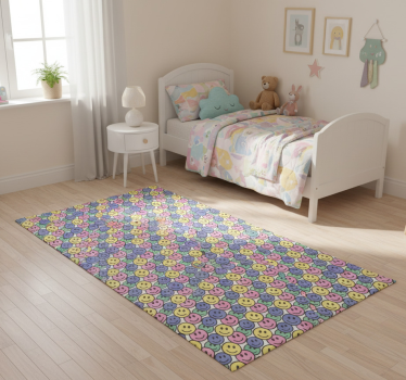 Bedroom vinyl rug with colorful pastel smiley faces - TenStickers