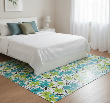 Bedroom vinyl rug with flower stencil pattern - TenStickers