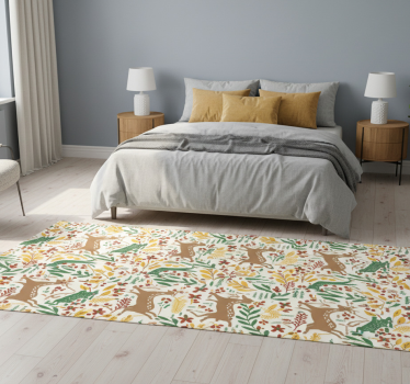 Bedroom vinyl rug with gray deer and yellow flowers - TenStickers