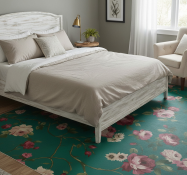 Bedroom vinyl rug with painted tree flower design - TenStickers