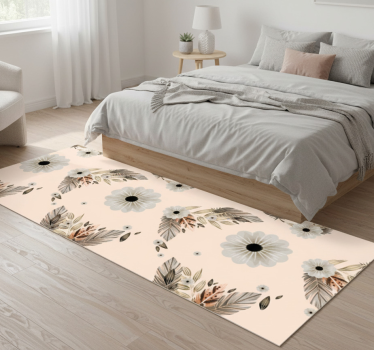 Bedroom vinyl rug with pink and black floral pattern - TenStickers